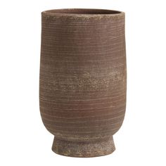 a brown vase is shown on a white background