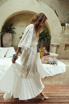 2023 Women's New Cotton Lace Dress Beach Style Sweet Summer Maxi Dress Solid V-neck Ankle Length Holiday Dress Ethnic Boho Dress size chart: Unit:CM size length bust sleeve shoulder F 130 no limits 22 66 Model show: Bohemian Schick, Moda Hippie, Boho Chique, Boho Mode, Mode Hippie, Bohemian Mode, Estilo Hippie, Boho Fashion Bohemian, Mode Boho