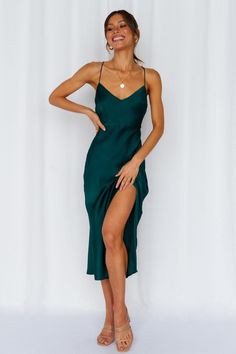 Sorority Dresses, Dark Green Midi Dress, Prom Midi Dress, Dresses Backless, Green Midi Dress, Blue Midi Dress, Guest Dresses, Satin Dresses, Satin Fabric