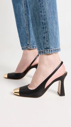 Maria Luca Eleonora Metal Toe Cap Slingbacks | Shopbop Lucas Black, Elegant Flats, Square Toe Shoes, Lug Sole Boots, Ankle Chain, Pink Pumps, Slingback Shoes, Heel Caps, Slingbacks