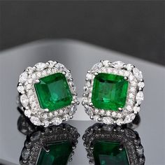 "925 Silver Plated Cz Green Crystal Stud Earrings For Women, Ha4479 Jewelry Main Material: Brass Main Stone: Cubic Zirconia Occasion: Anniversary, Engagement , Gift, Party, Wedding Gender: Women's " Emerald Studs, Emerald Stud Earrings, Emerald Earrings Drop, Earrings Emerald, Engagement Earrings, Emerald Earrings Studs, Cut Earrings, Luxury Earrings, Women's Jewelry Sets