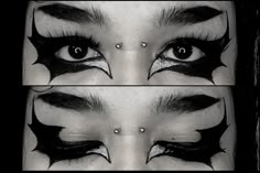 Ghost Band Makeup, Bat Liner, Alternative Makeup Eyeliner, Batwing Eyeliner, Bat Wing Eyeliner, Traditional Goth Makeup, Bat Eyeliner, Cheetah Print Aesthetic, Gothic Eyeliner