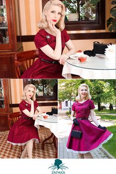 Retro Dress 50s, 1950s Dresses Vintage, Dresses 50s, 44th Birthday, 1950s Fashion Dresses, Dark Red Dresses, 1950s Dresses, Oscar Fashion