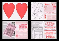 four pieces of paper with hearts cut out on them, including the royal duplection centre