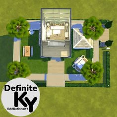 an aerial view of a house with the bedroom and living room on top of it