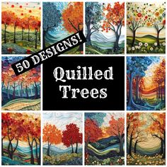 an image of quilted trees with the words 50 designs on it and below them