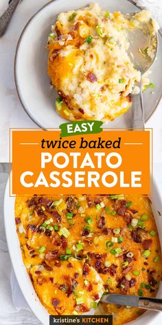 two plates with baked potato casserole on them