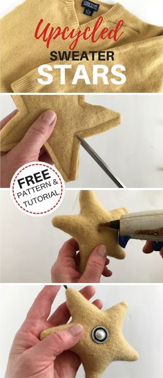 Christmas Star Decorations Made From Upcycled Sweaters Upcycle Sweater Christmas, Old Sweater Projects Upcycling Diy Crafts, Felting From Old Sweaters, Felting Old Wool Sweaters, Winter Knitted Recycled Wool Sweater, Old Sweater Crafts, Diy Christmas Star, Recycled Wool Sweater