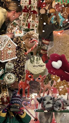 a collage of christmas themed items including gingerbread houses, reindeers and other holiday decorations