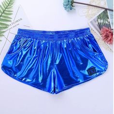 Men's Boxer Shorts Underwear Stage Performance Clubwear Costume Trunks, Pull On Closure Great For Dance Party, Costume, Raves, Club Wear, Night Out And Exercising Blue Medium Tight Short New With Tag Blue Boxer Briefs For Gym In Summer, Blue Boxer Briefs For Summer Loungewear, Casual Blue Shorts For Party, Burlesque Outfit, Metallic Shorts, Mens Boxer Shorts, Elastic Shorts, Club Wear, Stage Performance