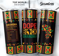 the top world designs dope black grandma tumbler is on display in front of a marble background