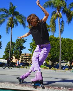 Kayla wears Lilac Jack 2s with the Hydra Brunny Pro Block and Black Classic Last Supper Wheels. She does a citric acid grind on a ledge at Cherry Park in LBC. Citric Acid, Did You Know, To Learn, Lilac