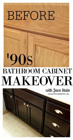 bathroom cabinet makeover with jala stain before and after in the bathroom cabinets are painted black