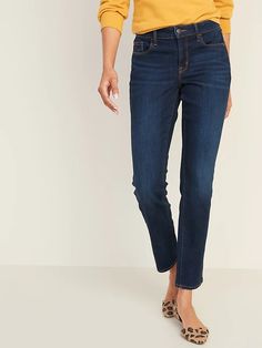 Mid-Rise Dark-Wash Power Slim Straight Jeans for Women | Old Navy Family Picture Outfits, Fashion Capsule, Picture Outfits, Wardrobe Ideas, Travel Wardrobe, Pinterest Outfits, Jeans For Women, Petite Jeans, Slim Straight Jeans