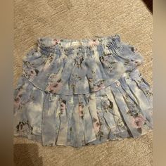 Fringe On The Top And Bottom Of Skirt But It Came That Way As The Style. Light Blue Floral Mini Skirt (Actual Skirt Is Brighter Than Pic Since It’s Dark). Super Cute For Summer. Size Small Loveshack Fancy, Blue Floral Skirt, Floral Mini Skirt, That Way, Blue Floral, Floral Skirt, Mini Skirt, Womens Skirt, Mini Skirts