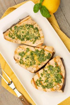 Swordfish is a great choice for grilling, and topped with a herb butter flavored with fresh basil and lemon zest it makes an outstanding meal, with very little fuss. #maindish #dinner #recipe #fish Lemon Basil Butter, Basil Butter Recipe, Holiday Seafood Recipes, Baked Crab Cakes, Recipes For Salmon, Basil Butter, Barbecue Burgers