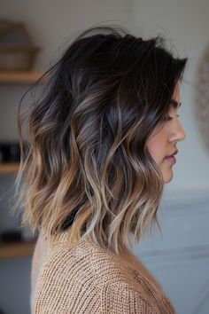 53+ Medium Length Wavy Hairstyles to Add Bounce to Your Locks Natural Wavy Hairstyles Mid Length, Medium Wavy Bob Hairstyles, Bayalage Lob, Medium Length Balayage, Soft Curls For Medium Hair, Medium Length Wavy Hairstyles, Medium Length Dark Hair, Brown Shoulder Length Hair, Medium Wavy Bob