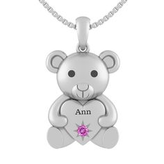 This adorable teddy bear pendant features a heart in the middle that you decorate with the colored stone of your choice. You may personalize with up to three initials. Teddy Bear Pendant, Jewelry Charms Pendants, Jared The Galleria Of Jewelry, Bear Pendant, Bear Necklace, Colored Stone, Color Stone, Animal Jewelry, Teddy Bears