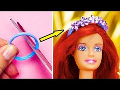 a barbie doll is making a tiara with scissors