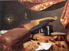 a painting of an instrument and other items