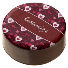 a round box with hearts on it