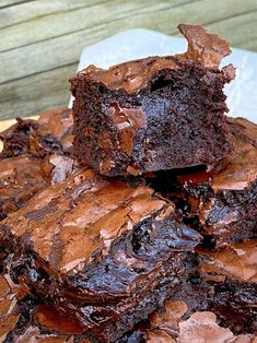 chocolate brownies stacked on top of each other