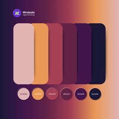 the color palette is shown in shades of purple, orange and pink with different colors