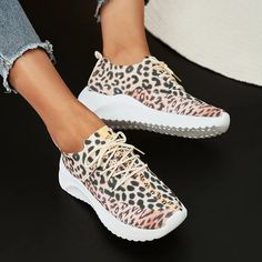 Lightweight Breathable Leopard Knitted Sneakers Running Shoes Woman, Leopard Print Shoes Flats, Leopard Print Sneakers, Leopard Print Flats, Mesh Heels, Platform Flats, Orthopedic Shoes, Round Toe Shoes, Mary Jane Shoes Womens