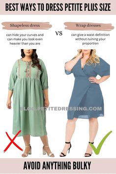 16 Best Ways to Dress Petite Plus Size Plus Size Petite Outfits, Petite Plus Size Outfits, Style Your Clothes, Shapeless Dress, Apple Shape Fashion