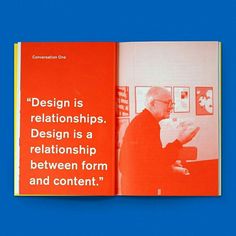 an open book with a quote on the front and back cover that reads, design is relationships