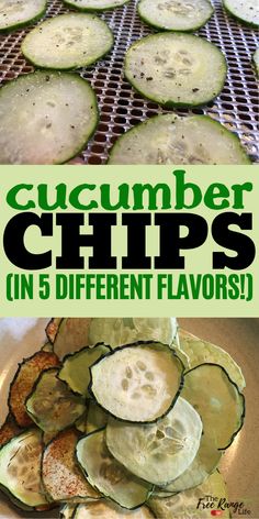 cucumber chips in 5 different flavors on a grill with the title overlay