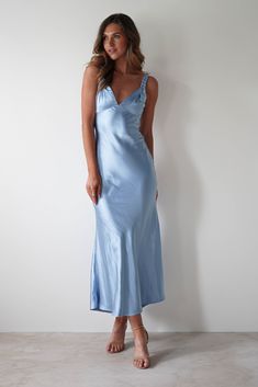 Highlights Stunning satin maxi dress with plaited straps V-neckline Available in a range of colours Sizing The model is 5'10 and wears UK size 8 / S / US size 4 Fit & Fabric Made from 100% Polyester Rear zip Not lined True to size - we advise sizing up if you are a D cup or above Adjustable straps Length from top of shoulder to hem: 131cm Stretch: 5/10 Perfect for Wedding guest Graduations Christenings and special occasions V-neck Slip Dress For Spring Prom, Blue Bias Cut Maxi Length Slip Dress, Blue V-neck Bias Cut Maxi Dress, V-neck Satin Finish Maxi Dress, Blue Satin Maxi Dress With Spaghetti Straps, Blue Spaghetti Strap Maxi Dress With Bias Cut, Blue Maxi Dress With Spaghetti Straps And Bias Cut, Blue V-neck Dress With Satin Finish, Blue Satin Maxi Length Slip Dress