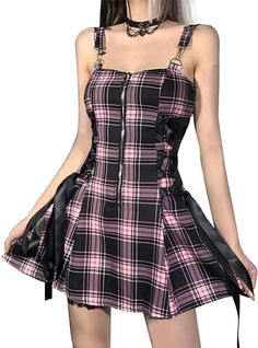 Selling Aesthetic, Plaid Slip Dress, Gothic Harajuku Fashion, Styl Grunge, Outfits Gothic, Clothing Anime, Halloween Skirt, Gothic Harajuku, Estilo Harajuku