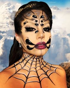 Creepy Spider Halloween Makeup, Spider Face Paint Women, Creepy Spider Makeup, Spider Inspired Makeup, Spider Face Makeup, Spider Costume Woman, Spider Goddess, Makeup Ideas For Halloween