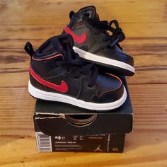 Nike Jordan 1 Mid Bt Toddler Boys Sneaker New In Box 4c. Box Is A Little Beat Up But The Sneakers Have Only Been Tried On Never Worn. Baby Boy Shoes Nike Jordans, Baby Jordan Shoes Nike, Toddler Jordan Shoes, Baby Jordan Shoes Boys, Shoes Nike Jordan, Baby Boy Clothes Nike Jordan, Toddler Boy Sneakers, Nike Jordan 1 Mid, Nike Jordan 1