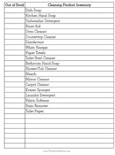 the cleaning checklist is shown in black and white, with text that reads out of stock