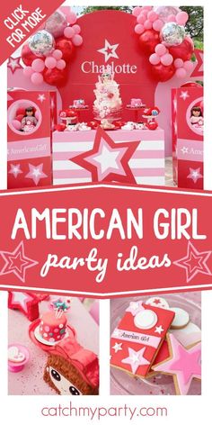 an american girl party with pink and red decorations