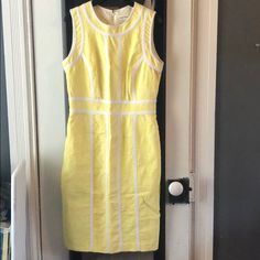 Calvin Klein Size 2 Yellow And White Dress. Party Or Church Ready! Sadly, I Have Outgrown It And It Needs A Good Home. I Had It For A Year And Only Wore It A Couple Of Times. It Is Dry Cleaned. Yellow Lined Fitted Midi Dress, Yellow Fitted Lined Midi Dress, Yellow Lined Midi Dress, Yellow Lined Midi Dress For Summer, Yellow Fitted Midi Dress With Lining, Yellow Fitted Midi Dress, Lined, Chic Yellow Lined Midi Dress, Elegant Yellow Lined Midi Dress, Sleeveless Yellow Lined Midi Dress