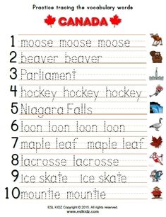 a printable worksheet with the words canada on it