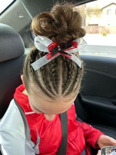 Cute Gymnastics Competition Hair, Cheer Competition Hairstyles With Bows, Gymnastics Meet Hair Buns