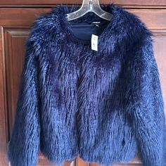 Absolute Stunning Express Vest Vintage- Jacket It Is A Midnight Blue Could Look Black In The Dark Super Cool Chic Blue Outerwear For Night Out, Blue Outerwear For Fall Party, Blue Party Outerwear For Fall, Blue Fluffy Jacket, Blue Long Sleeve Winter Fur Coat, Fitted Blue Faux Fur Outerwear, Blue Faux Fur Coat, Luxury Blue Fur Coat, Sequin Coats