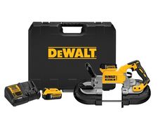 the dewall cordless tool is in its case and it's tools are on display