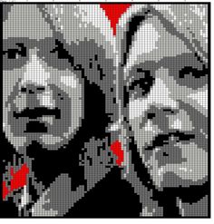 two people are shown in pixellated style