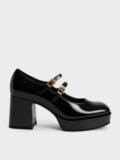 Black Patent Block Heel Mary Janes | CHARLES & KEITH 50s Shoes, Hinomori Shizuku, Winter Shoe Trends, Heel Mary Janes, Charles And Keith, Preppy Wardrobe, Zapatos Mary Jane, Silver Pumps, Platform Mary Janes