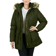 Heavyweight Long Parka Jacket W/ Fur Hood Size: L.  Color: Green.  Gender: female.  Age Group: adult. Long Parka Jacket, Tech Clothing, Long Parka, Plus Size Coats, Fur Hood, Parka Jacket, Detachable Hood, Gender Female, Parka