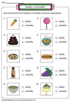 worksheet for healthy or unhealthy food groups with pictures on it