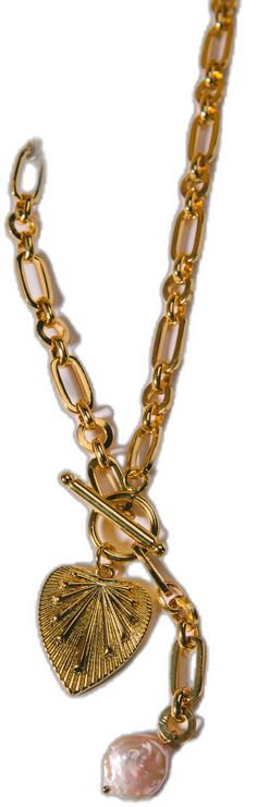 Gold Chain Necklace With Heart Charm, Gold-tone Chunky Chain Charm Necklace Gift, Gold-tone Charm Necklace With Chunky Chain For Gift, Gold Link Chain Necklace With Heart Charm, Gold-tone Toggle Necklace With Gold Chain, Gold Plated Dangle Chain Necklace, Gold Chunky Chain Heart Pendant Jewelry, Gold Chain Link Jewelry With Heart Charm, Gold Heart Pendant With Chunky Chain