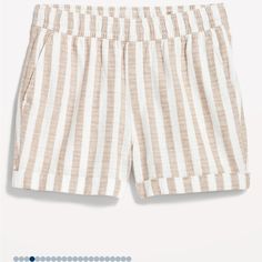 Nwt Old Navy Matching High-Waisted Striped Linen-Blend Shorts -- 3.5-Inch Inseam Size Medium Color: Earth Brown Stripe Elasticized High-Rise Waistband, With Interior Drawstring Fastening. Faux Fly. On-Seam Diagonal Hip Pockets, With Back Utility Patch Pockets. Rolled-Up Leg Openings. Soft, Enzyme-Washed, Dobby-Textured Linen/Rayon-Blend. All-Over Stripe Print. Easy Pull-On Style. Match Back To Your Mini! Check Out Our Matching Styles For The Rest Of The Fam, Sold Separately Materials & Care Line Summer White Shorts With Banded Waist, White Summer Shorts With Banded Waist, White Shorts With Banded Waist For Summer, Casual White Shorts With Banded Waist, Dressy Shorts, Navy Gingham, Chambray Shorts, Polka Dot Shorts, Jeans For Short Women