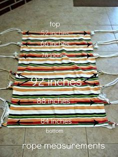 the instructions for how to make a beach towel on the floor with rope measures