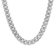 Jewelry Closure: Lobster ClaspLink Construction: SemisolidStone: No StoneMetal Color: WhiteChain Length: 24 InchChain Width: 11 MillimetersMetal: Stainless SteelChain Construction: CurbCare: Polishing ClothCountry of Origin: Imported White Gold Curb Chain Necklace, Cuban Link Silver Chain Necklace, Cuban Link Necklace With Solid Link Construction, Gift Cuban Link Necklace With Solid Construction, Cuban Link Necklace With Solid Link Construction As Gift, Stainless Steel Curb Chain Jewelry, Stainless Steel Chain Link Necklace With Solid Construction, Classic Stainless Steel Necklace With Solid Links, Classic Stainless Steel Necklace With Chunky Chain